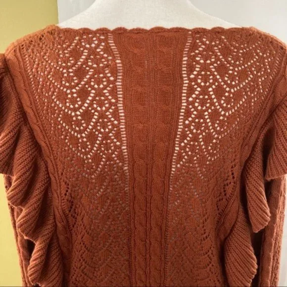 Chelsea & Violet Rust Ruffle Pointelle Sweater L - Picture 3 of 11